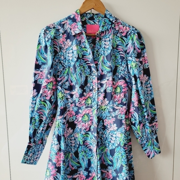 Lilly Pulitzer Mira Shirt Dress in High Tide Navy - Picture 4 of 15